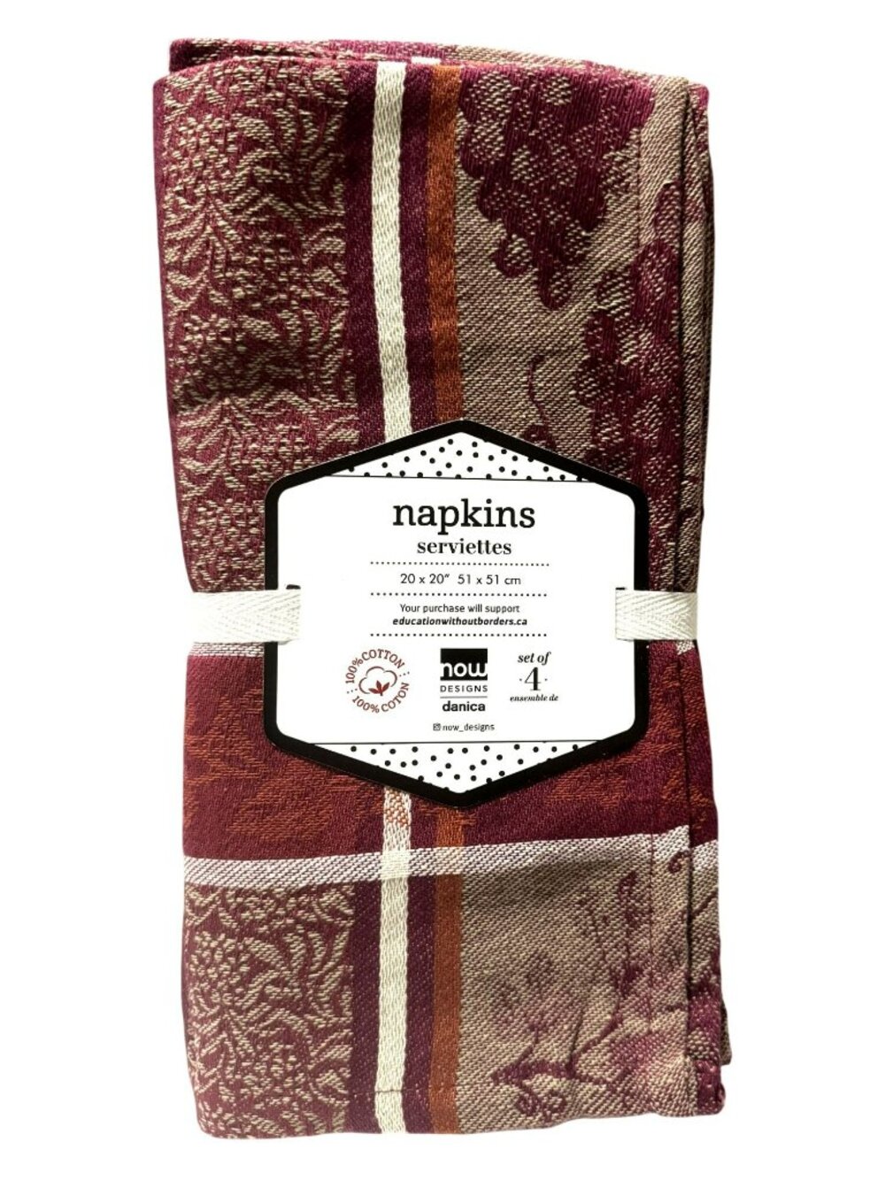 Danica Now Designs 100% Cotton Napkins Set of 4  Jacquard Grapes 20x20" Burgundy